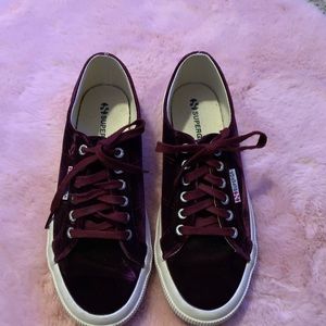 Superga velvet maroon shoes
